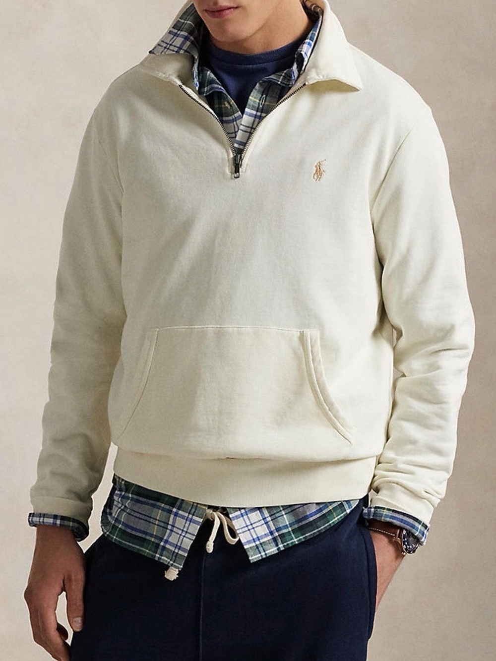 NWOT Polo by Ralph Lauren Cream Quarter-Zip Pullover Sweatshirt size large